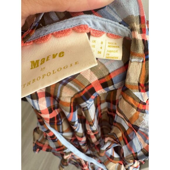 MAEVE Plaid Ruffle Anthropologie Blouse Top Size 4 - Picture 4 of 6